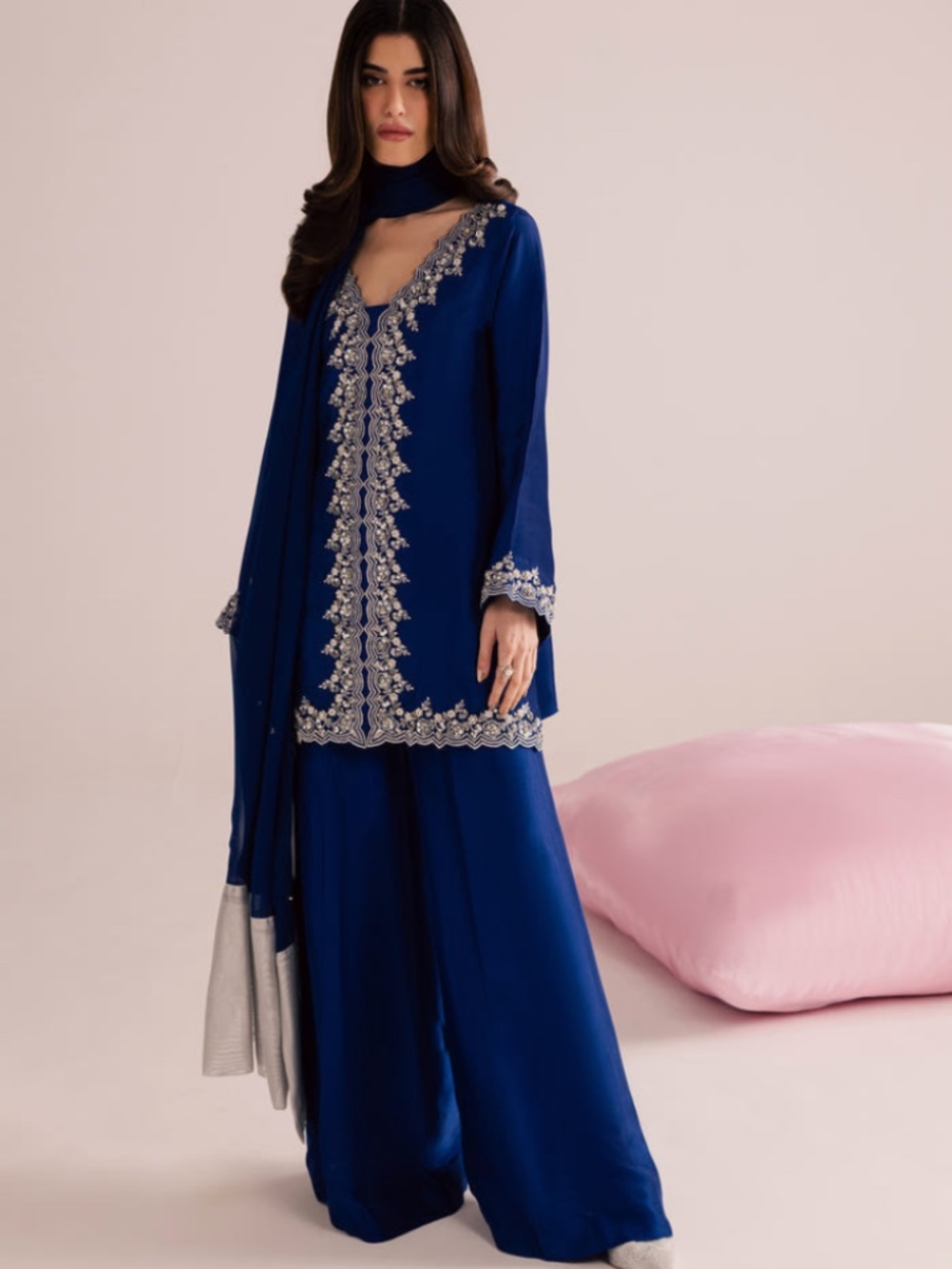 Cobalt blue silk Kurta and palazzo pant set